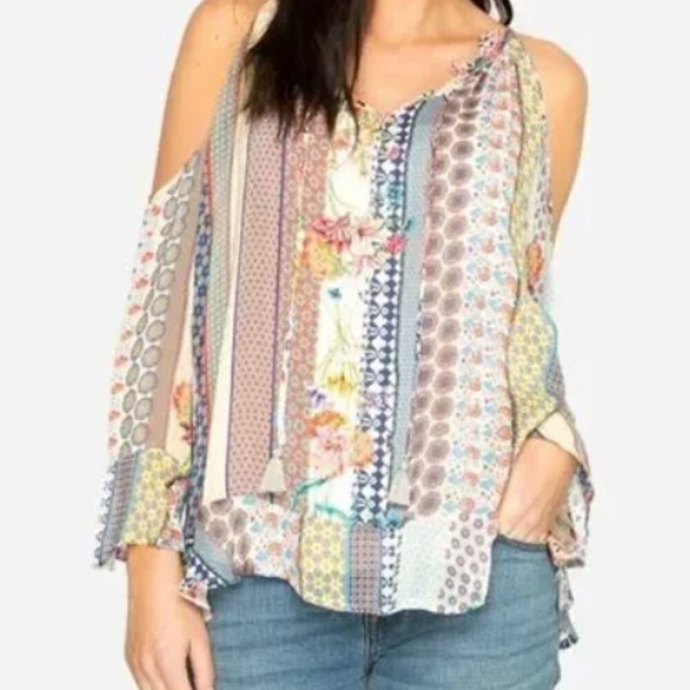 Johnny Was Garden Patchwork Cold Shoulder Blouse